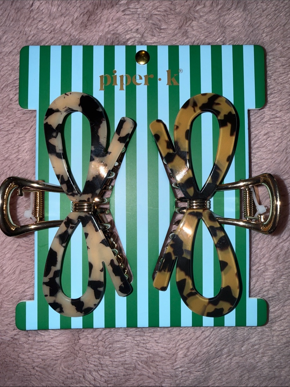 🐢 Piper K Tortoiseshell Bow Hair Clips - Cream & Brown